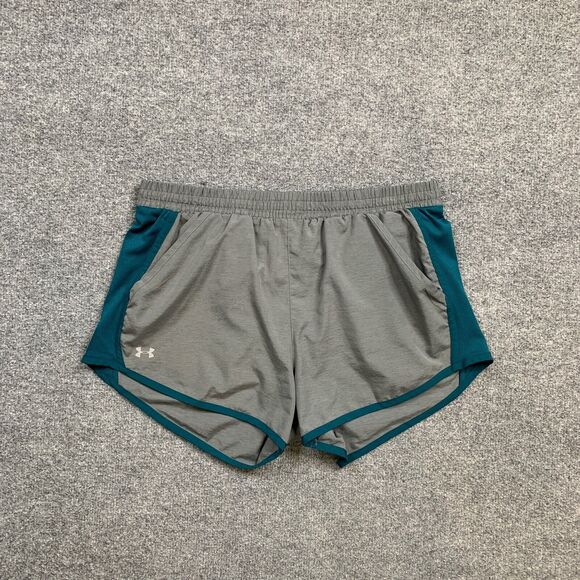 Under Armour Shorts Womens M Medium Grey Teal HeatGear Loose Mesh Panel Running - Picture 2 of 12